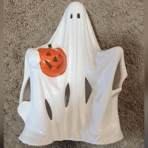 Lighted Ceramic Ghost with Pumpkin Decor